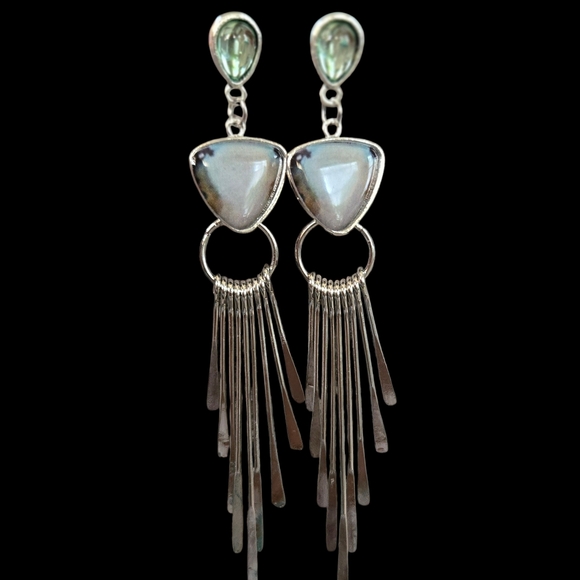Jewelry - Chic Silver and Green Dangle Earrings